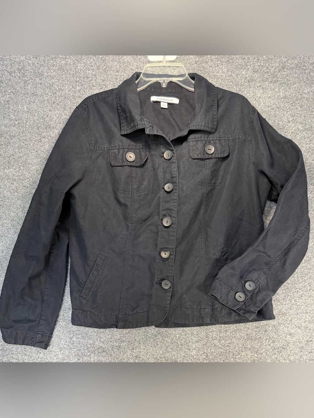 Croft & Barrow Linen Blend Black Button-Front Long Sleeve Top Lagenlook